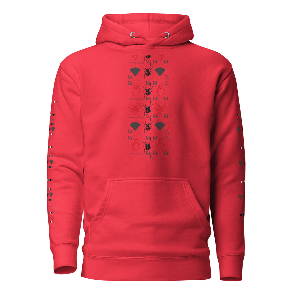 Daemon Luxury SUPREME MODELS Belly Red reticulated cotton hoodie, unisex premium pullover with front design.