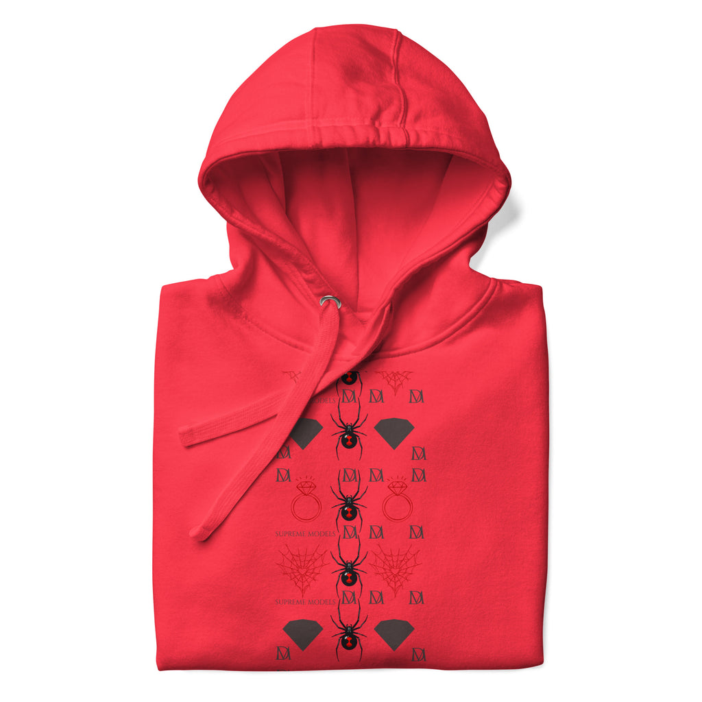 Daemon Luxury Supreme Models Belly Red reticulated cotton hoodie, unisex premium pullover with team red front design.