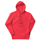 Unisex Daemon Luxury Supreme Models Belly Red reticulated cotton heritage hoodie with front design in team red.