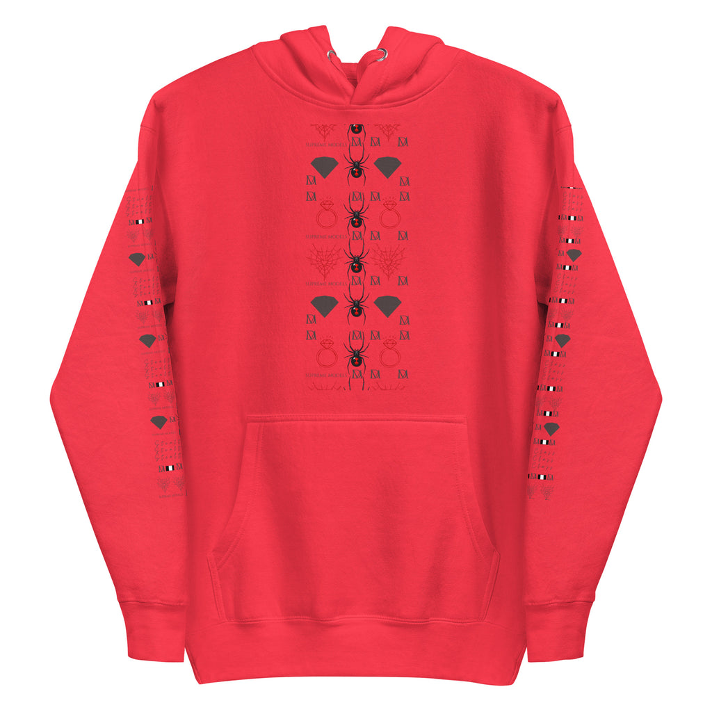 Daemon Luxury SUPREME MODELS Belly Red reticulated unisex cotton hoodie with front design