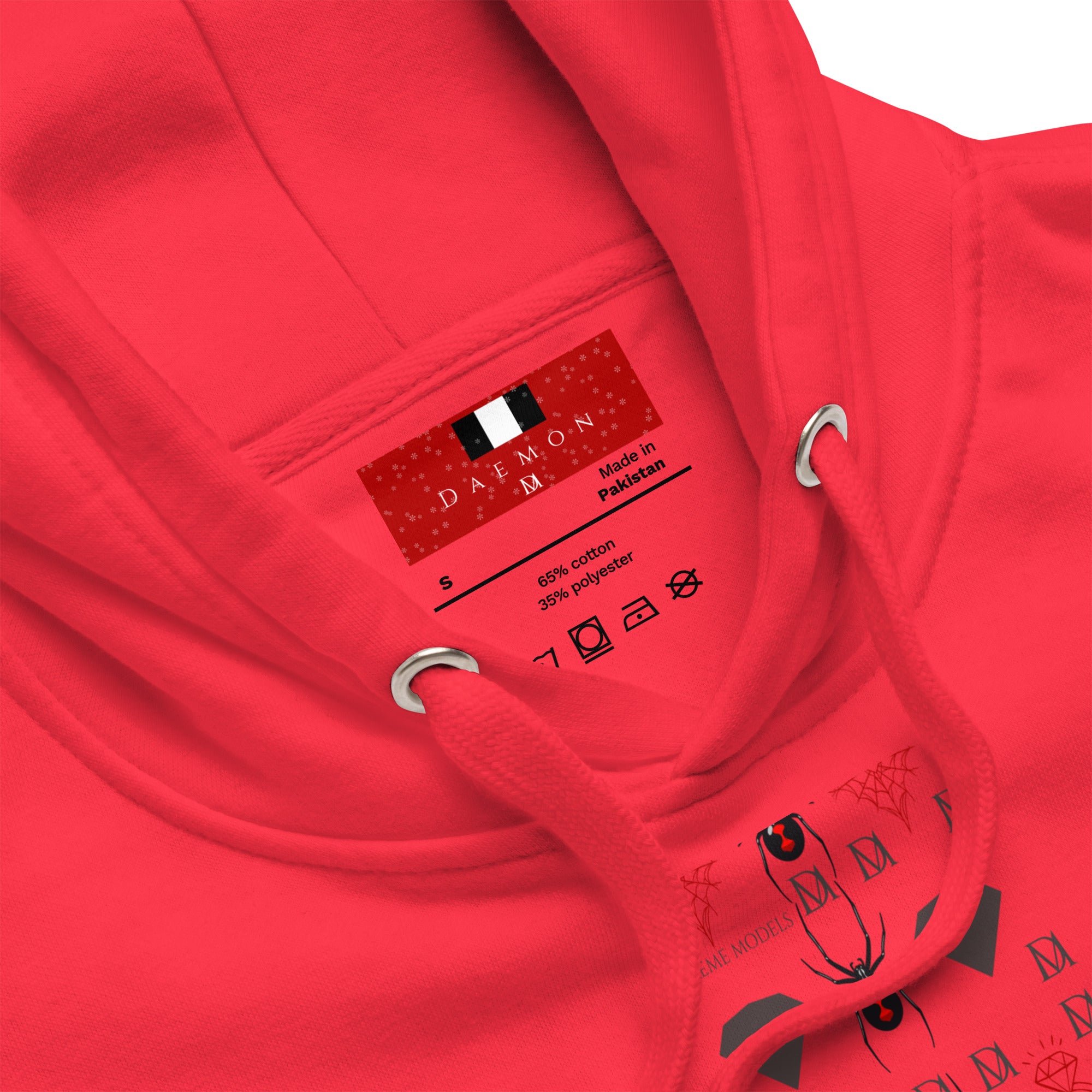 Daemon Luxury SUPREME MODELS Belly Red reticulated unisex cotton heritage hoodie with premium team red design.