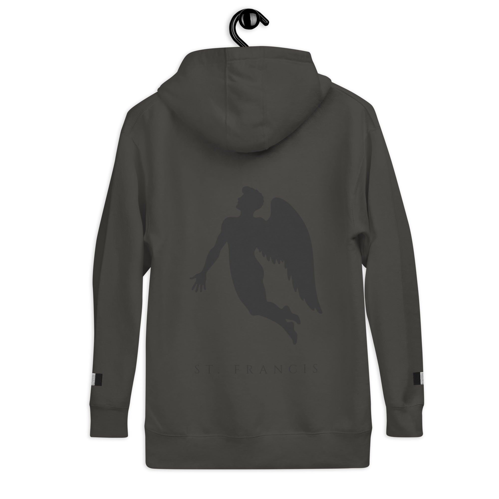 Daemon Angelic Stealth unisex cotton hoodie with a vintage black design and hood, featuring a stylish, comfortable pullover fit.