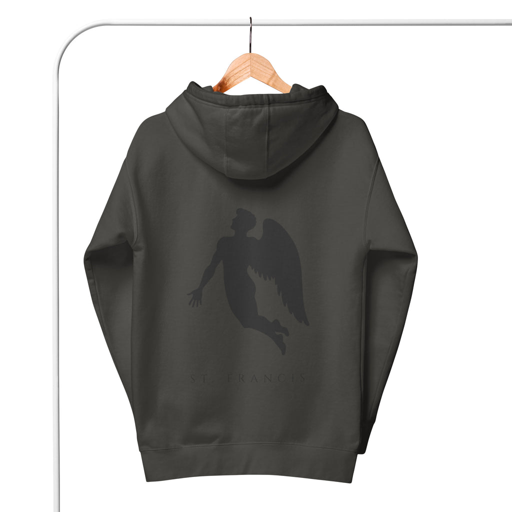 Daemon Angelic Stealth unisex cotton hoodie with vintage black design, featuring a hood and relaxed fit.
