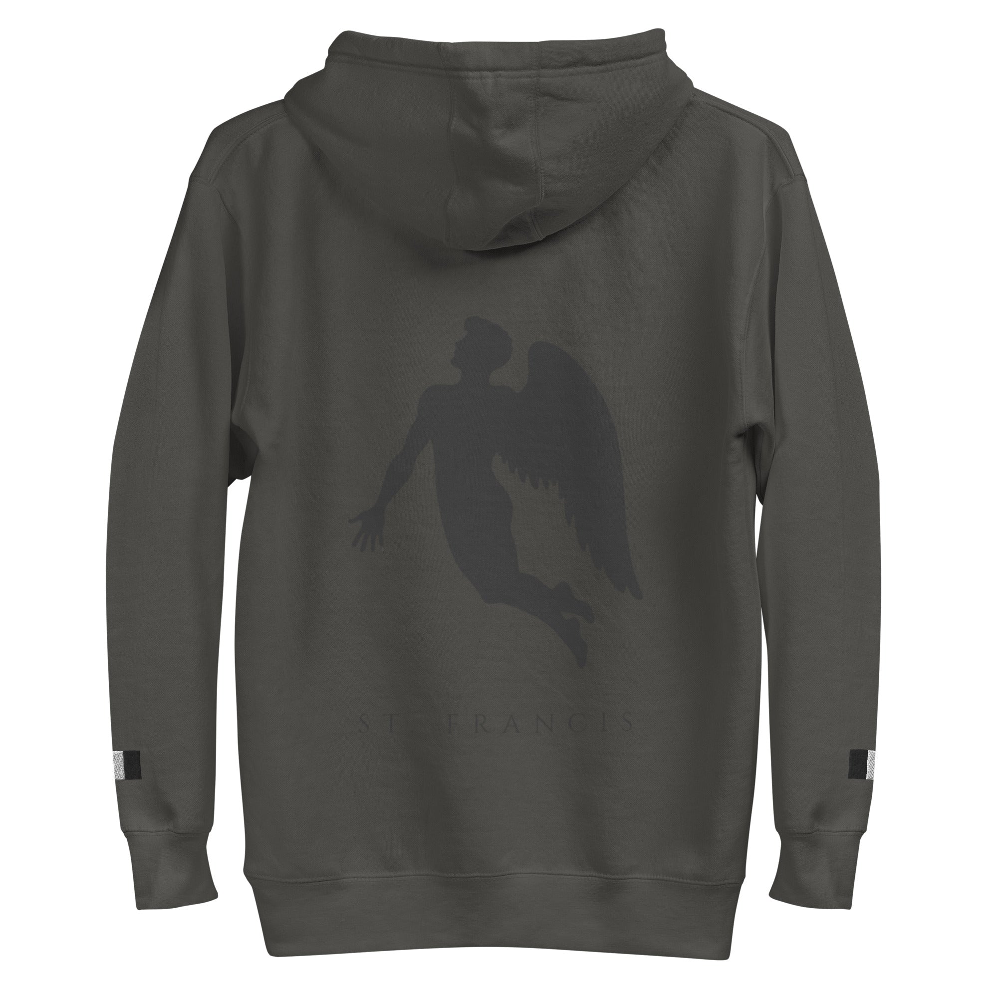 Daemon Angelic Stealth unisex cotton hoodie with black vintage design and front pocket.
