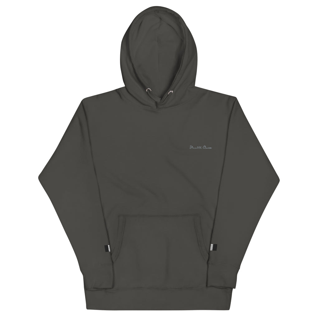 Daemon Angelic Stealth cotton hoodie with a front print, black unisex pullover with a relaxed fit and casual style.
