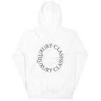 White Daemon Las Palmas unisex cotton fleece hoodie with hood and back design, premium casual pullover for everyday wear.