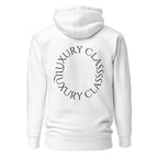 White Daemon Las Palmas unisex hoodie with cotton heritage fabric and a hood, displayed from the back.