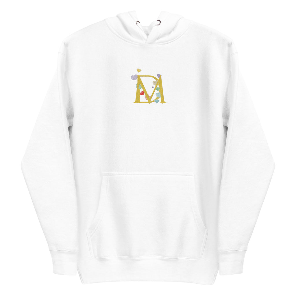 White Daemon Las Palmas fleece hoodie with a hood, unisex cotton-heritage premium pullover, front view.