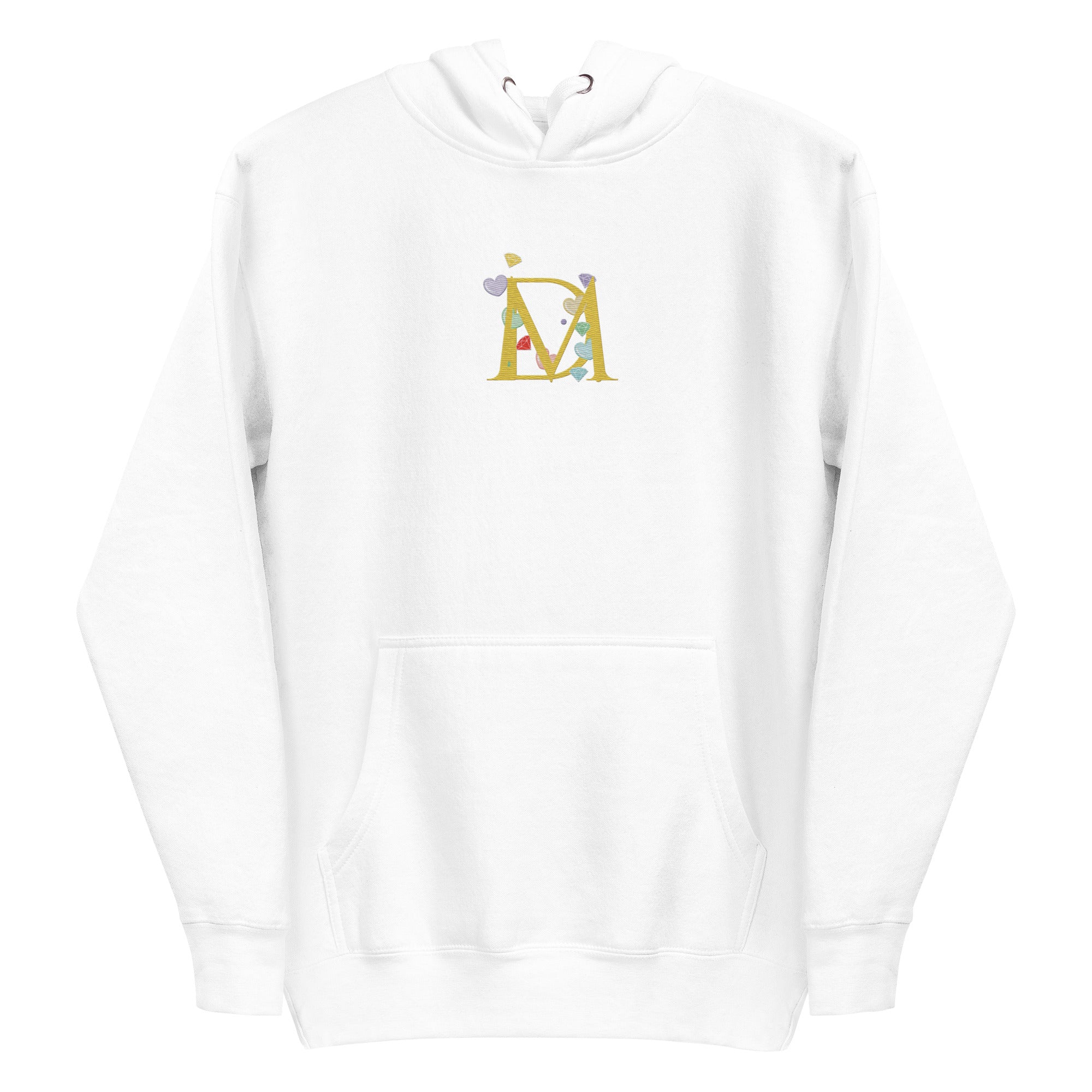 White Daemon Las Palmas fleece hoodie with a hood, unisex cotton-heritage premium pullover, front view.