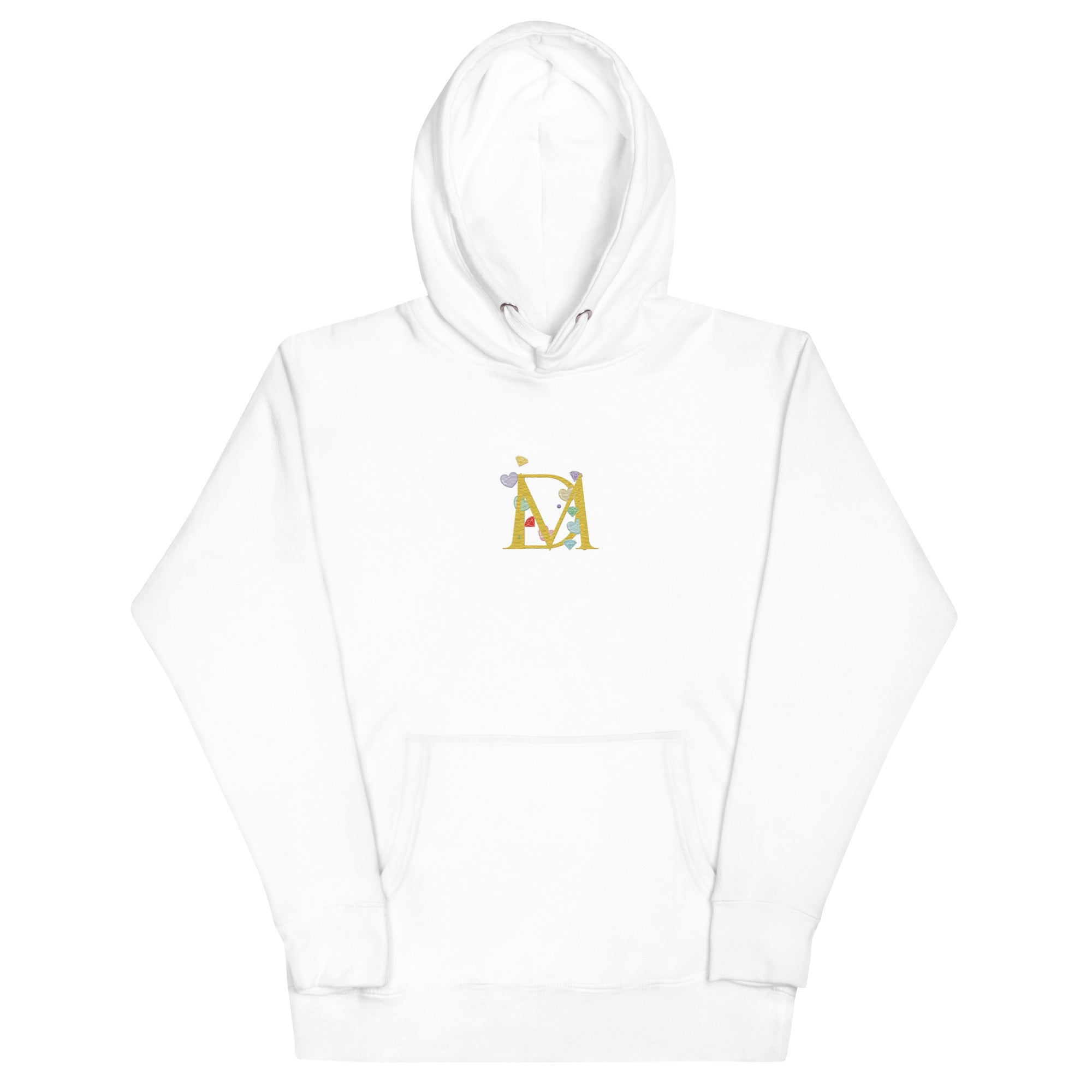 White Daemon Las Palmas unisex hooded sweatshirt with front pocket, made from premium cotton fleece.