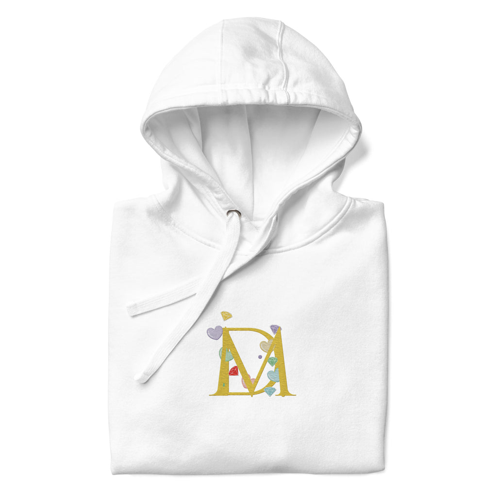 White Daemon Las Palmas fleece hoodie with a hood, unisex, soft cotton-heritage fabric, front view.