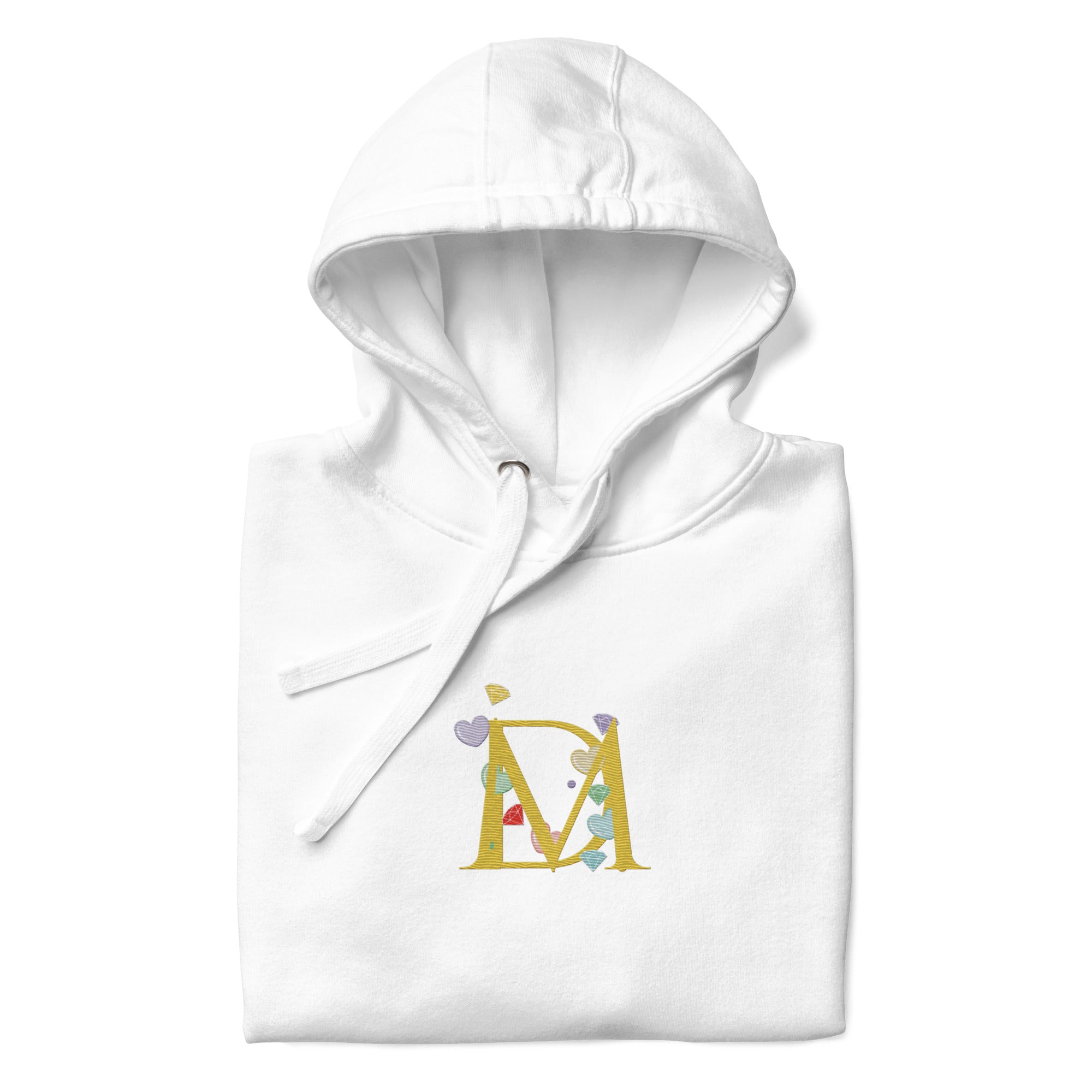 White Daemon Las Palmas fleece hoodie with a hood, unisex, soft cotton-heritage fabric, front view.