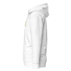 Daemon Las Palmas unisex cotton hoodie with a front pocket and hood, in classic white, made from premium cotton fabric.