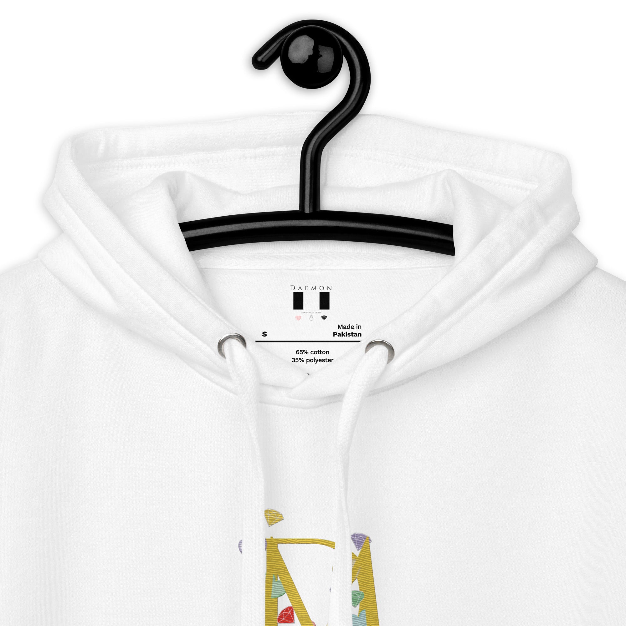 White Daemon Las Palmas hoodie with a cotton heritage fabric, featuring a hood and relaxed unisex fit.