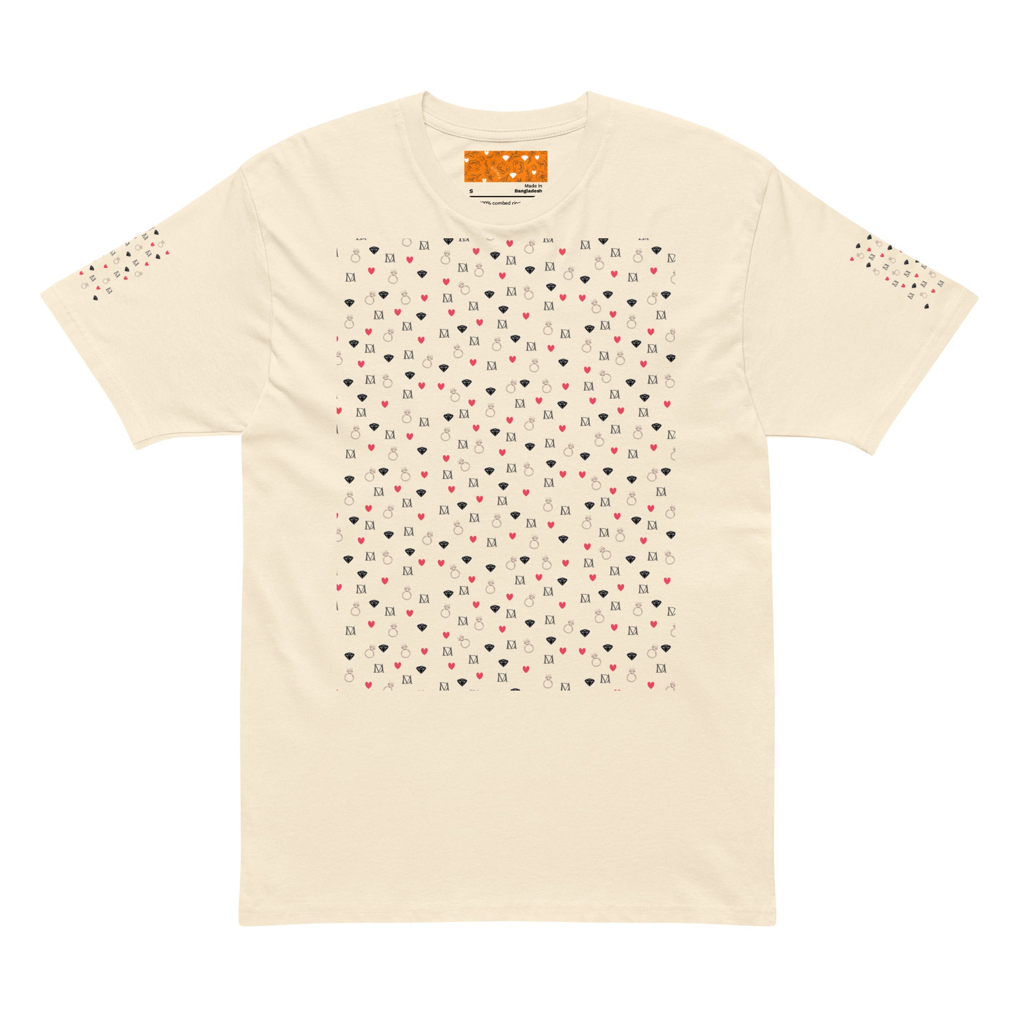 Daemon Luxury Speckled Diamonds Premio il Man men's short sleeve cotton T-shirt in vintage white, front view.