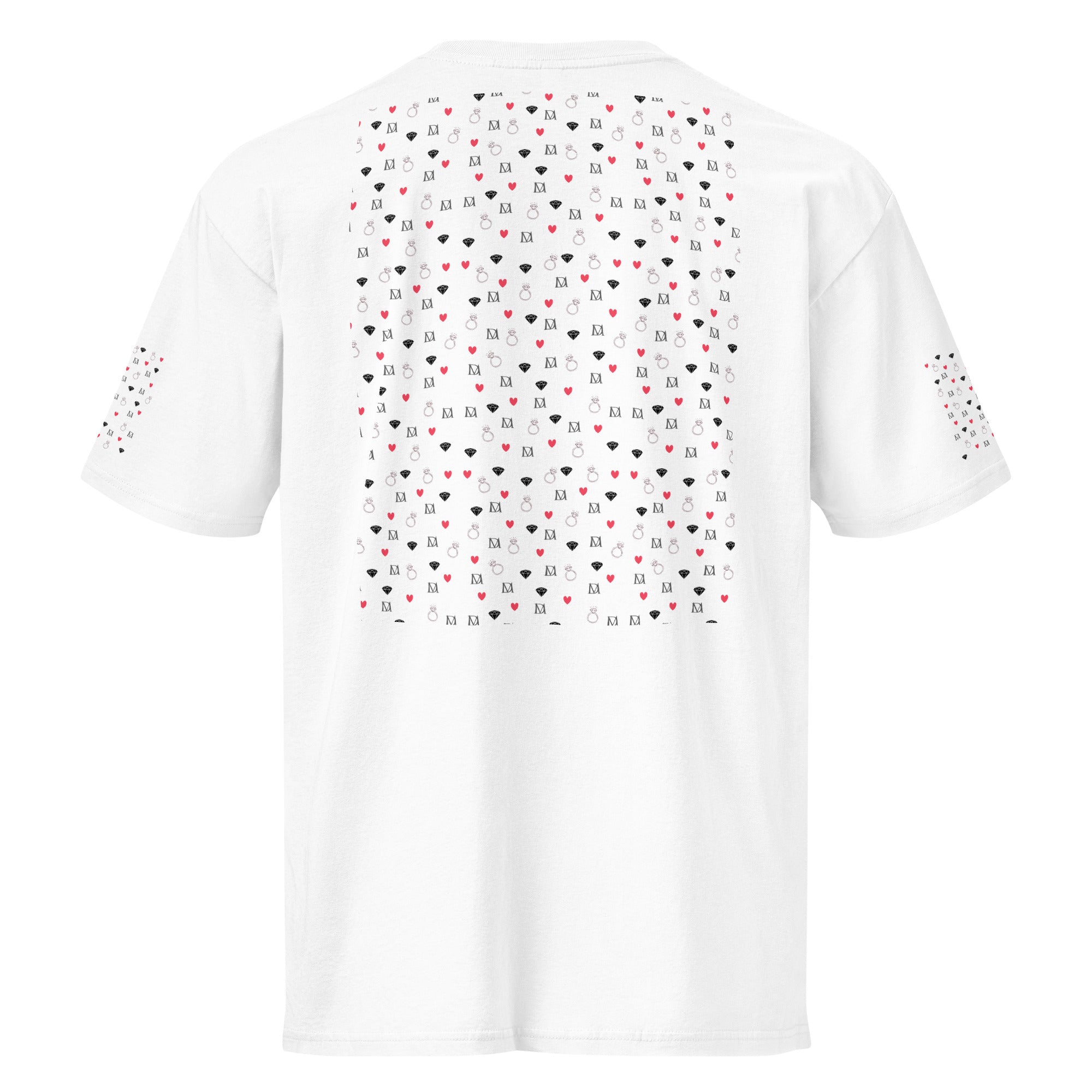 White men's short sleeve T-shirt with speckled diamond design from Daemon Luxury's Premio il Man collection.