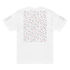 Men's white short-sleeve tee with speckled diamond design by Daemon Luxury, showcasing a stylish cotton fabric and casual fit.
