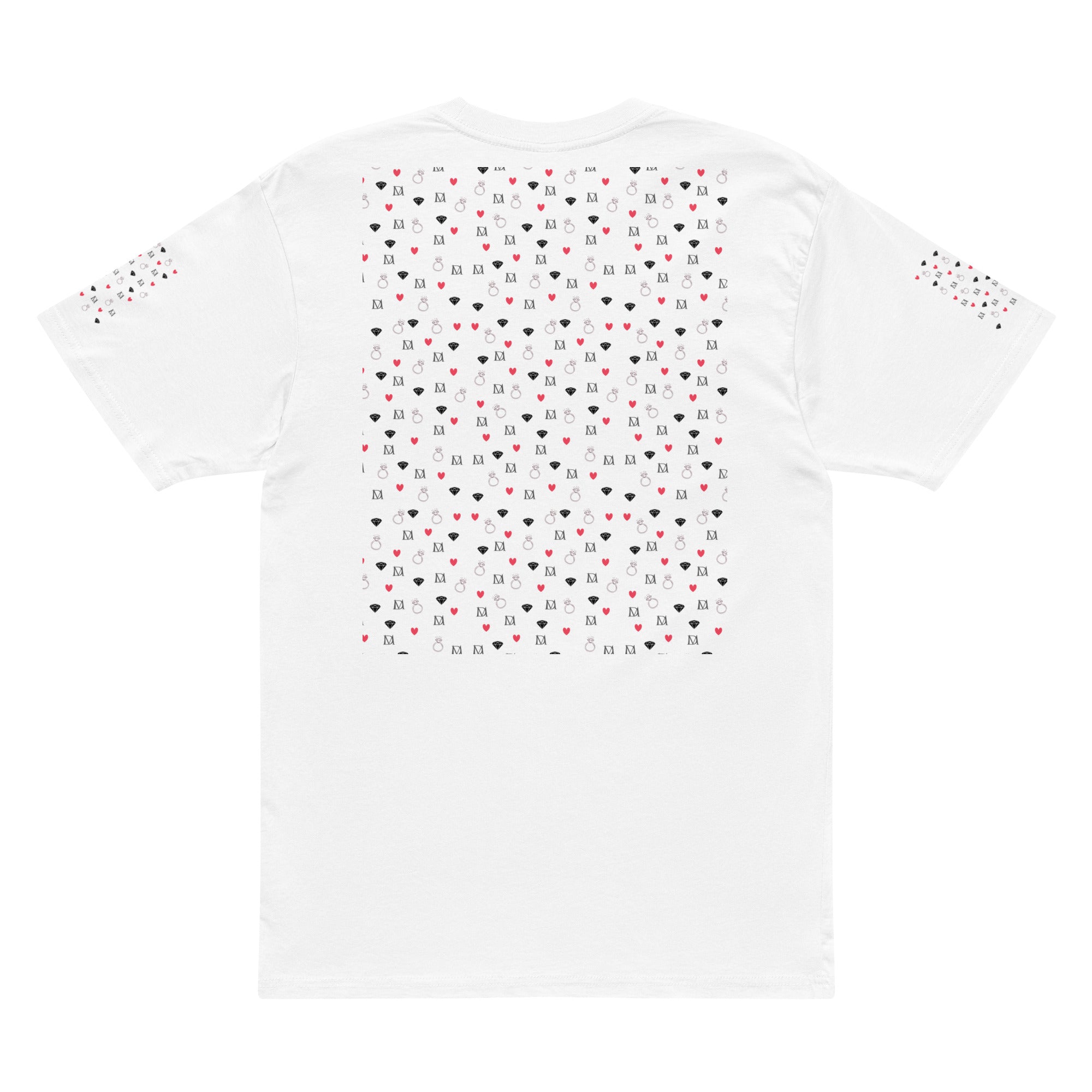 Men's white short-sleeve tee with speckled diamond design by Daemon Luxury, showcasing a stylish cotton fabric and casual fit.