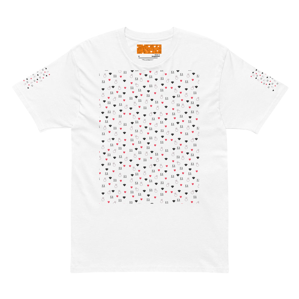 White men's short sleeve tee by Daemon Luxury featuring speckled diamond design on front.