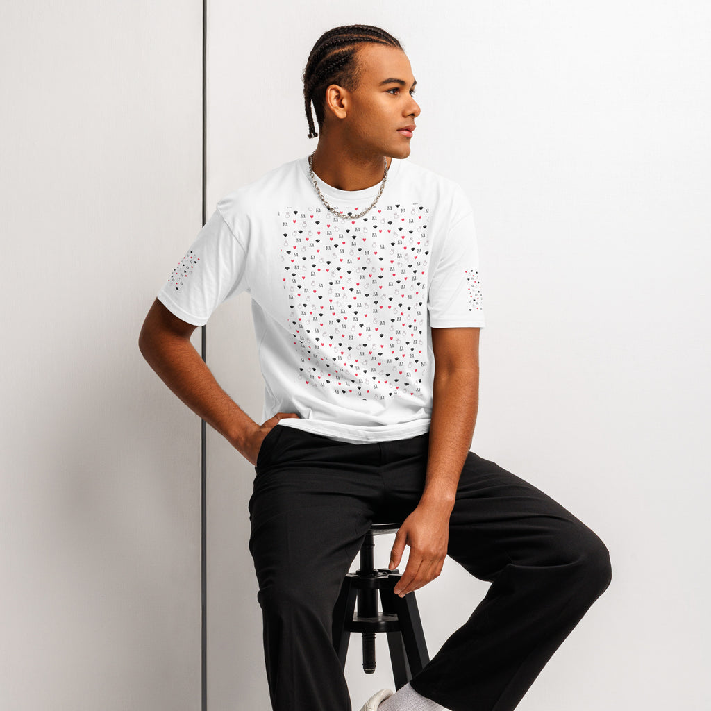 Daemon Luxury Speckled Diamonds Premio il Man men's white cotton short-sleeve T-shirt with diamond pattern on front