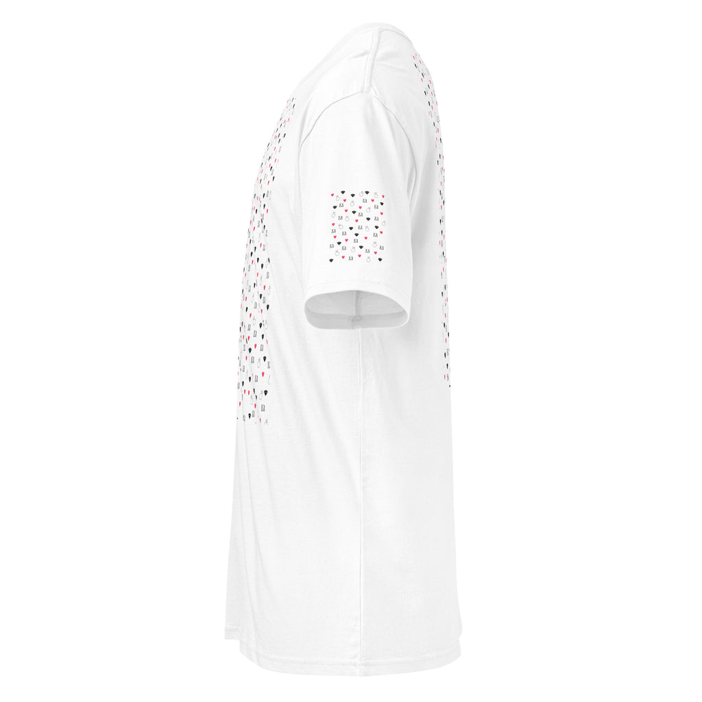 Daemon Luxury Speckled Diamonds Premio il Man men's white cotton short-sleeve tee, close-up of diamond pattern on fabric