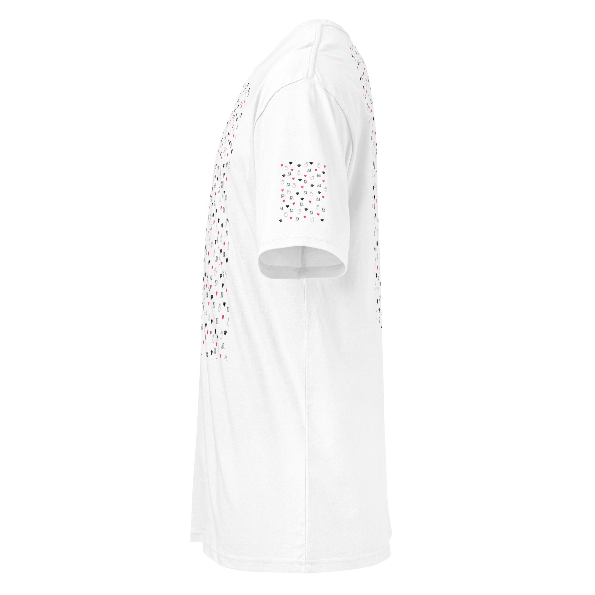 Daemon Luxury Speckled Diamonds Premio il Man men's white cotton short-sleeve tee, close-up of diamond pattern on fabric
