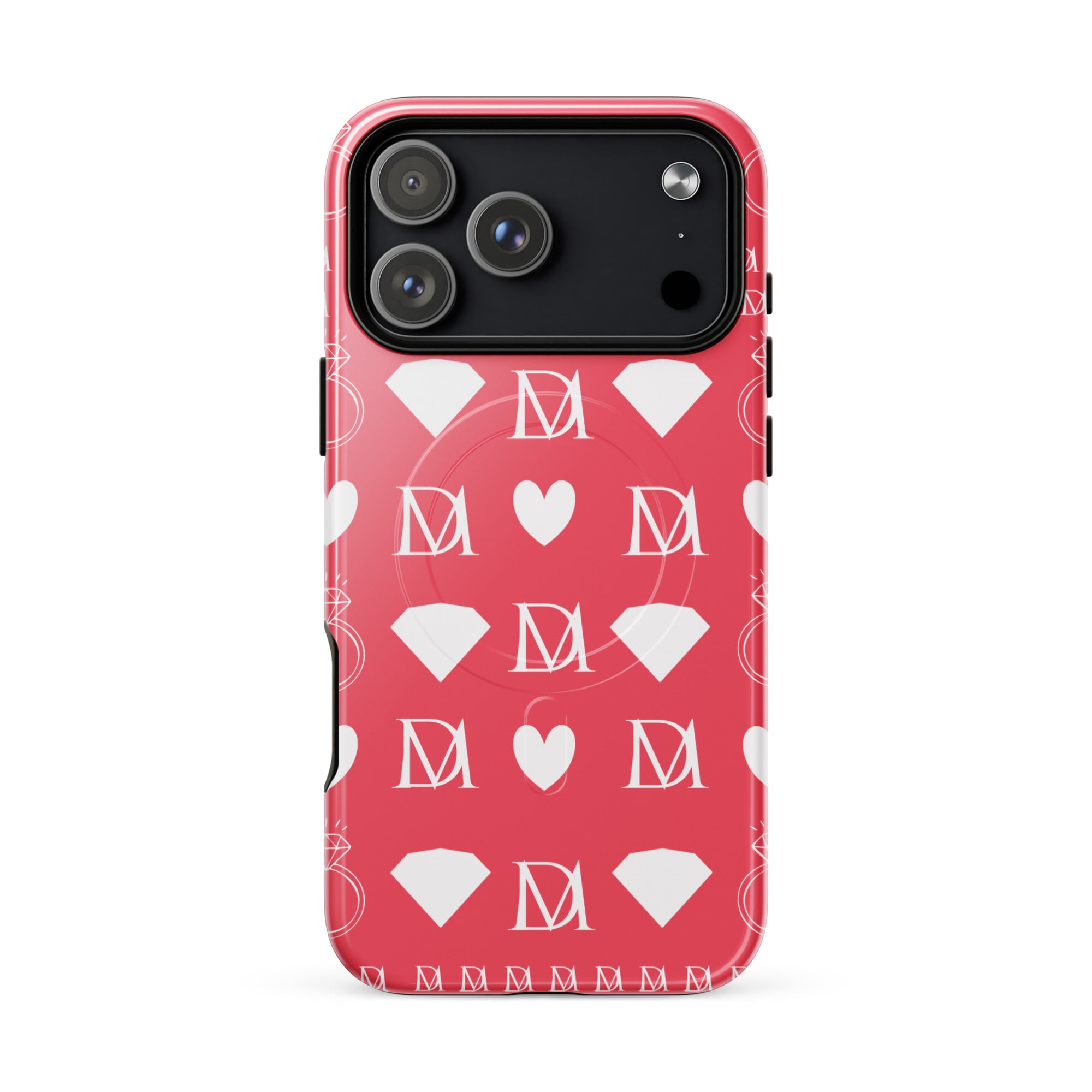 Daemon Frosted Diamonds La Flame MagSafe tough case for iPhone 17 Pro Max with glossy finish and decorative diamond design.