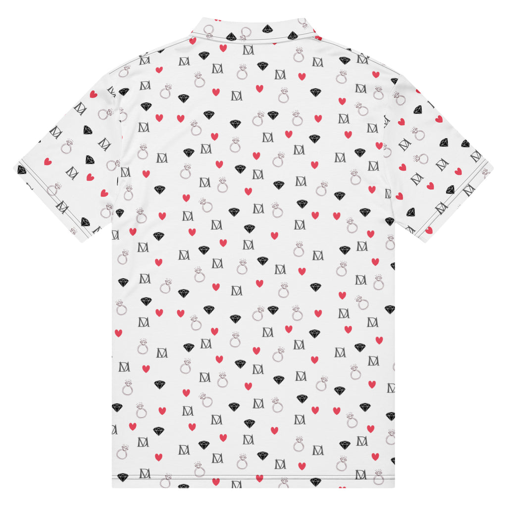 Men's slim-fit polo shirt by Daemon Luxury featuring a black all-over speckled diamonds Artica Blizzard pattern.