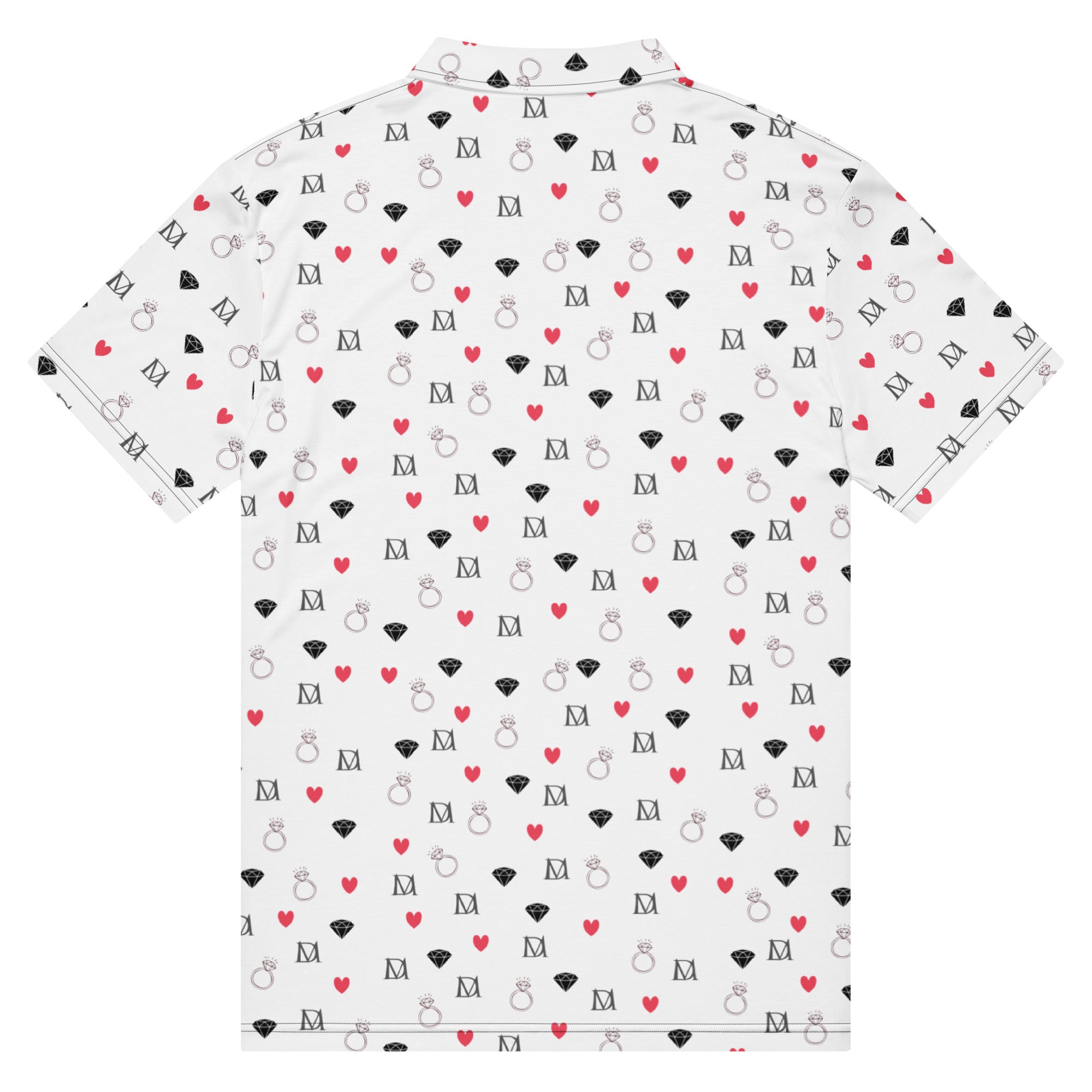 Men's slim-fit polo shirt by Daemon Luxury featuring a black all-over speckled diamonds Artica Blizzard pattern.