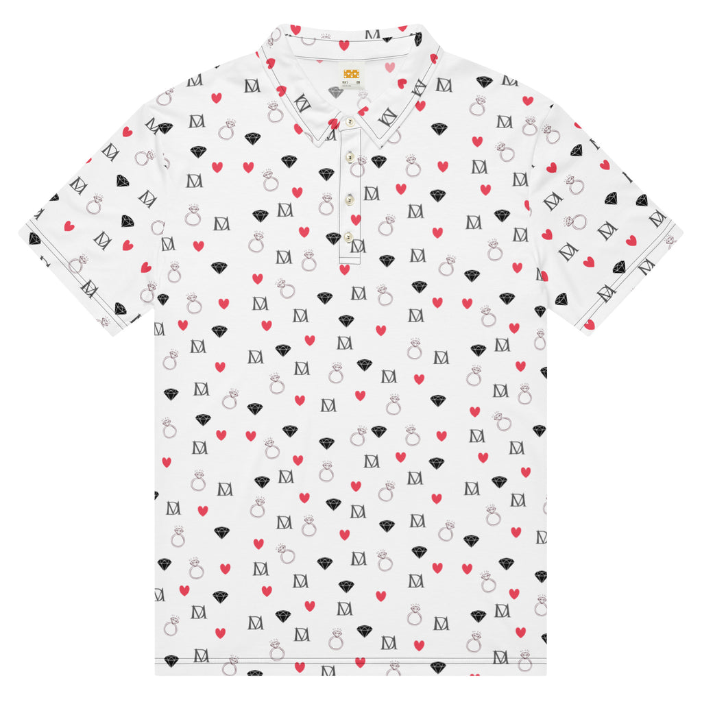 Daemon Luxury Speckled Diamonds Artica Blizzard men's slim-fit black polo shirt with all-over diamond print on the front.