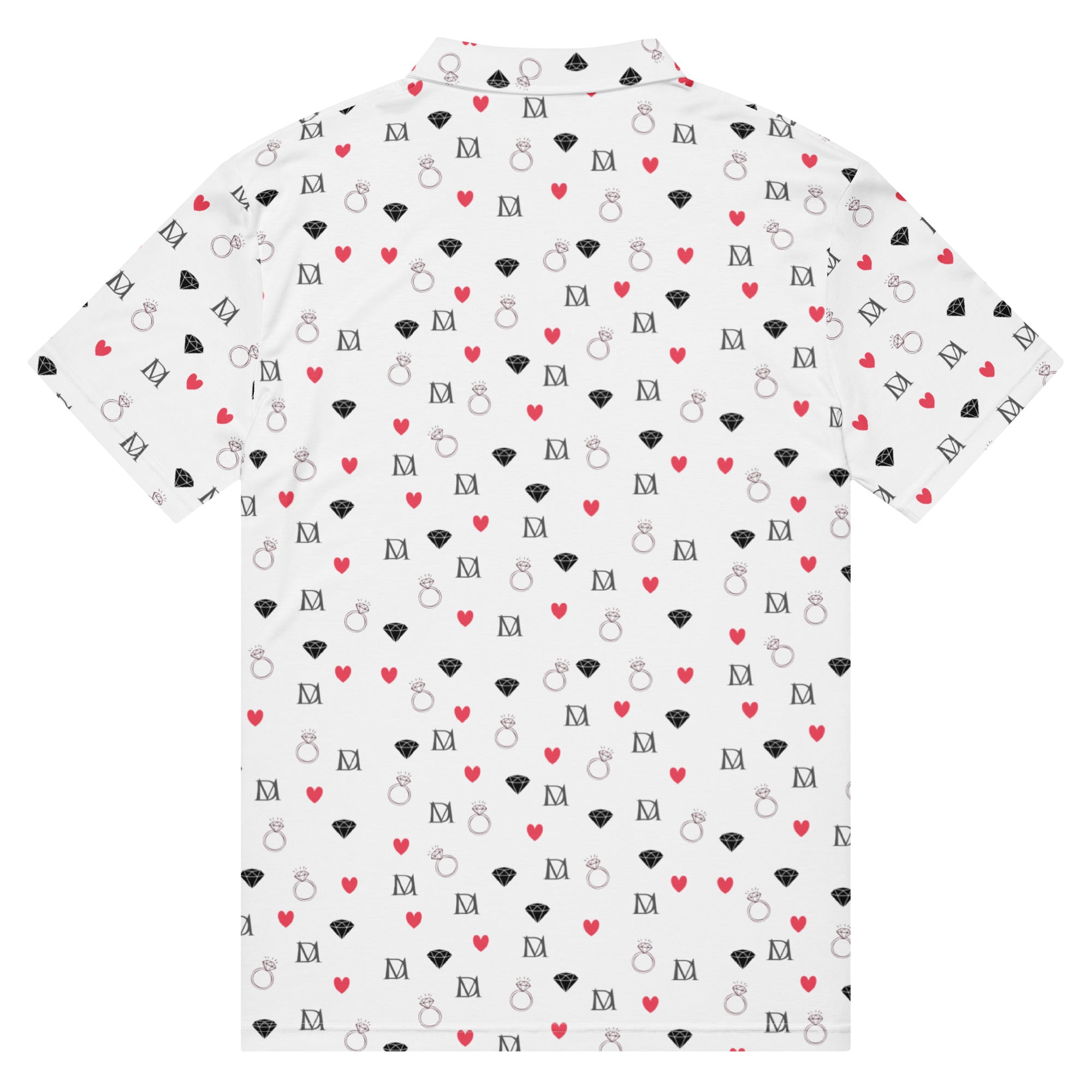 Men's slim-fit polo shirt with speckled diamond pattern in white, from Daemon Luxury's Artica Blizzard collection.