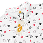 Men's slim-fit polo shirt with speckled diamond pattern in white by Daemon Luxury, from the Speckled Diamonds Artica Blizzard collection.