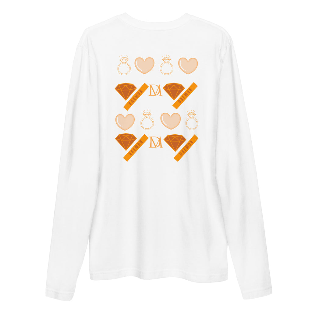 Daemon Gloomy Runners Lunar long-sleeve men's shirt in white, fitted style, shown from the back in this image.