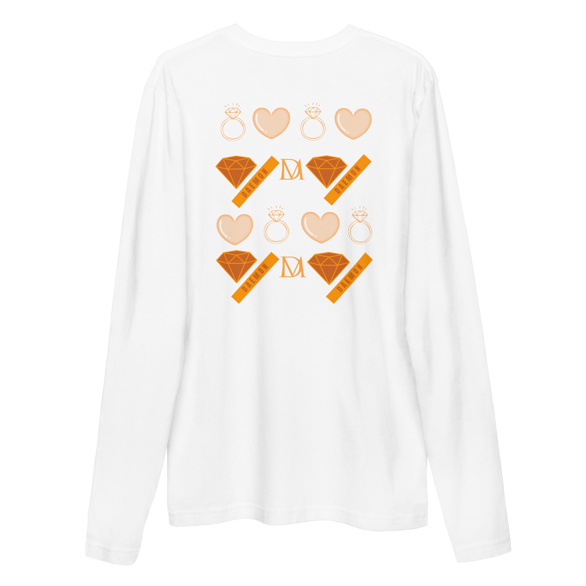 Daemon Gloomy Runners Lunar long-sleeve men's shirt in white, fitted style, shown from the back in this image.