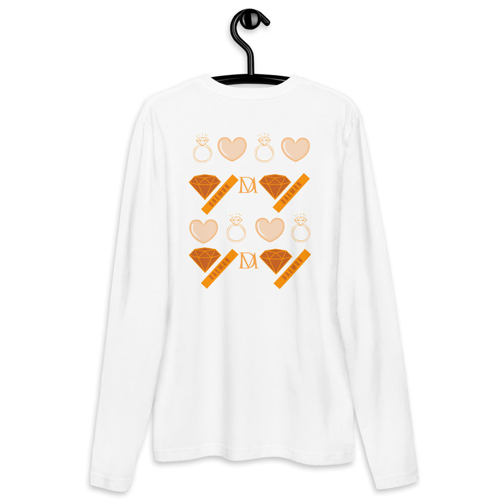 Men's fitted long-sleeve white shirt from Daemon's Gloomy Runners Lunar collection, shown from the back.