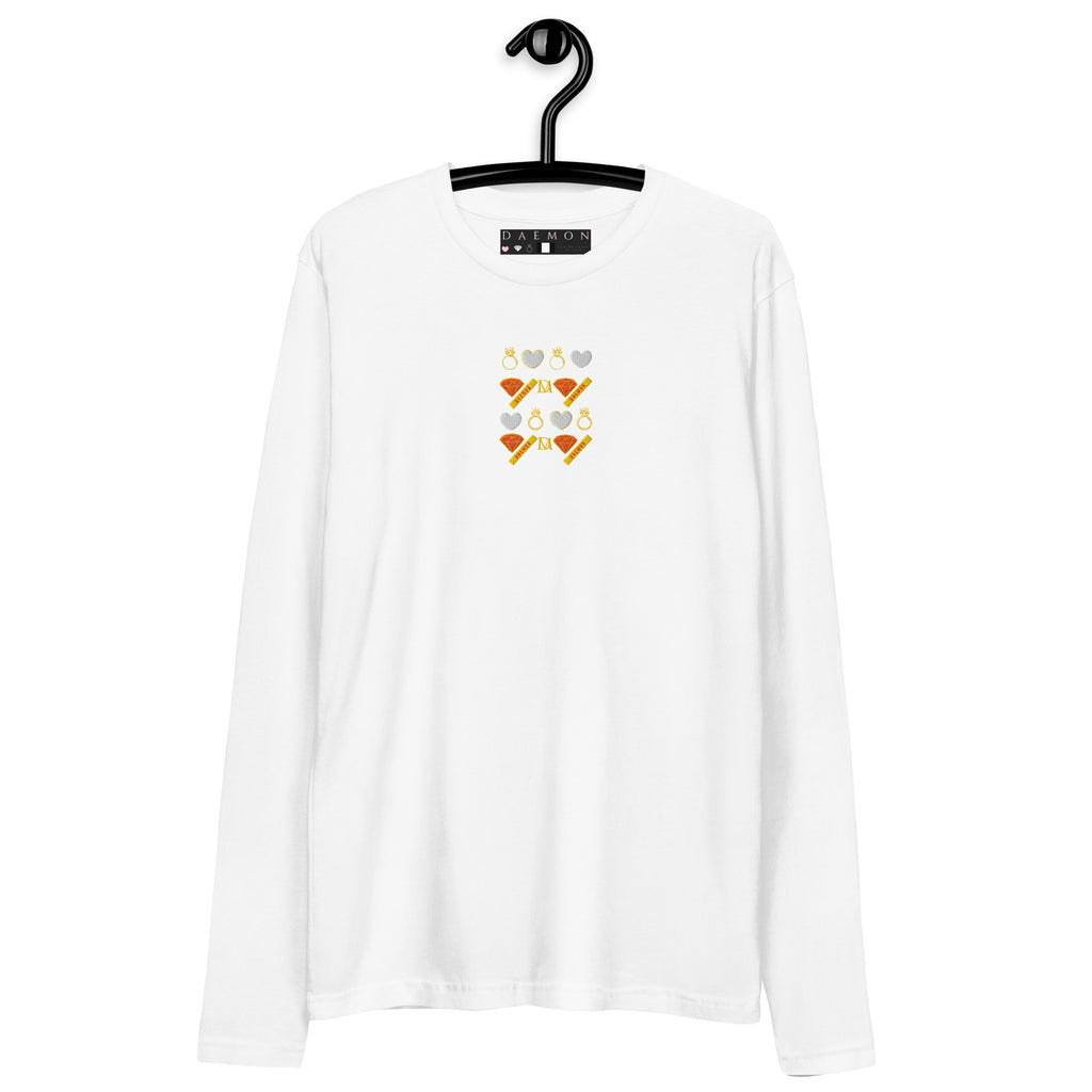 Men's fitted white long-sleeve shirt from Daemon's Gloomy Runners Lunar collection, featuring a clean, casual design.