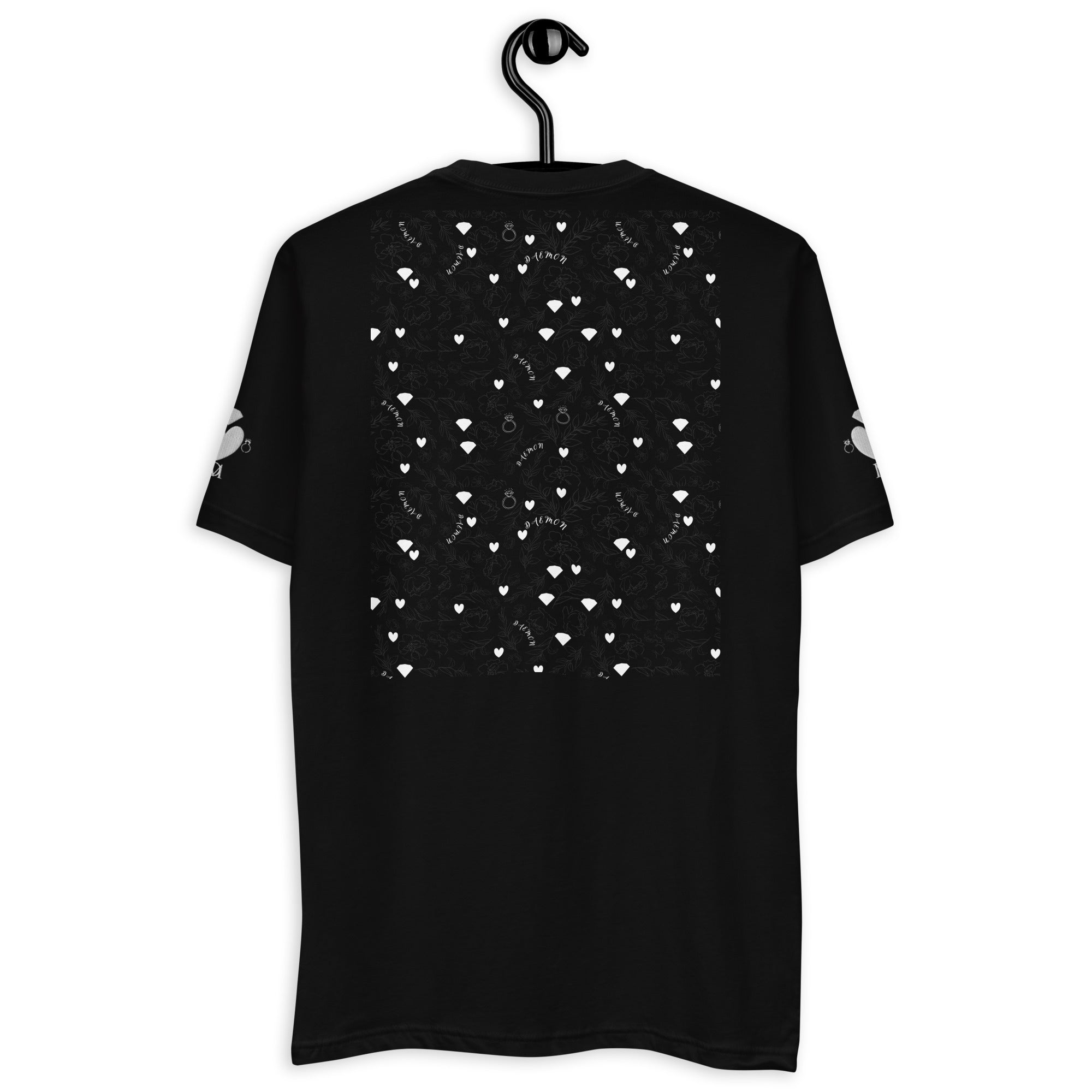 Black men's fitted T-shirt from Daemon Luxury's Florette Rebirth collection, shown from the back.