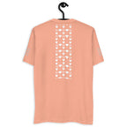 Men's fitted T-shirt in desert pink with frosted diamond royalty design by Daemon Luxury, shown from the back.