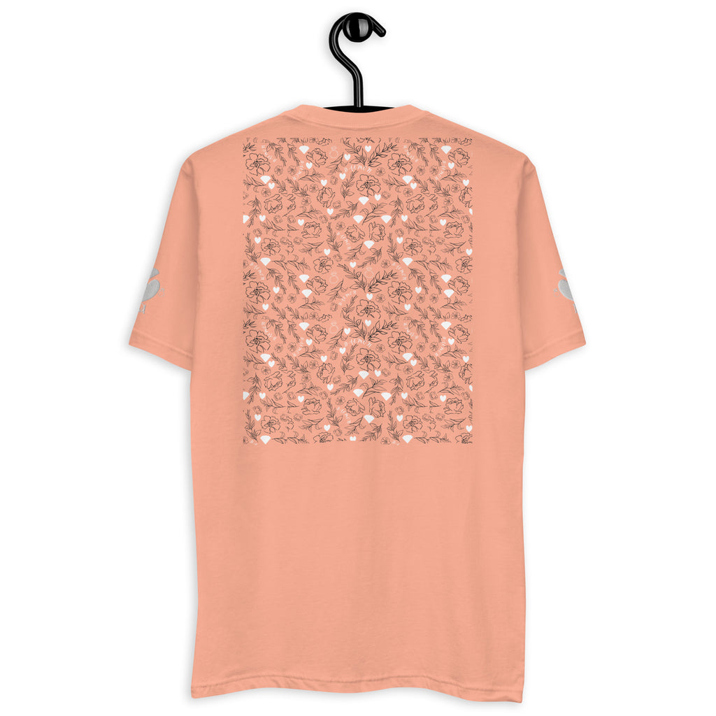 Mens fitted T-shirt in desert pink with back design from Daemon Luxury's Florette Rebirth collection.