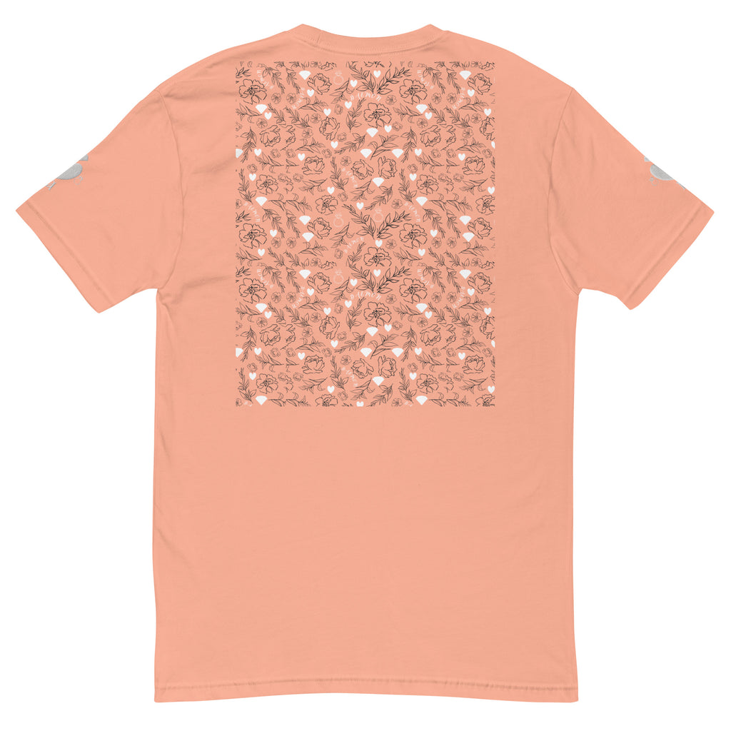 Men's fitted T-shirt in desert pink by Daemon Luxury from the Florette Rebirth Premio il Man collection, shown from the back.