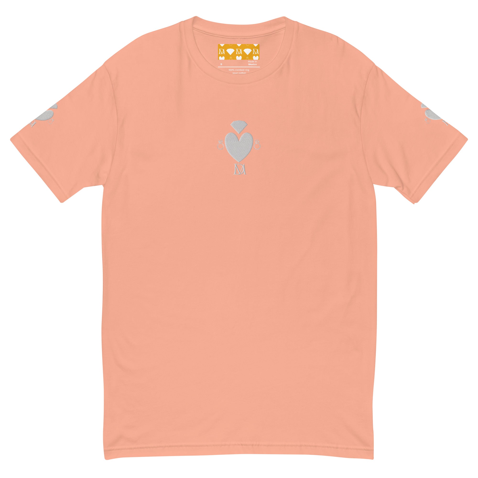 Men's fitted T-shirt by Daemon Luxury in desert pink with front graphic, part of the Florette Rebirth Premio il Man collection.