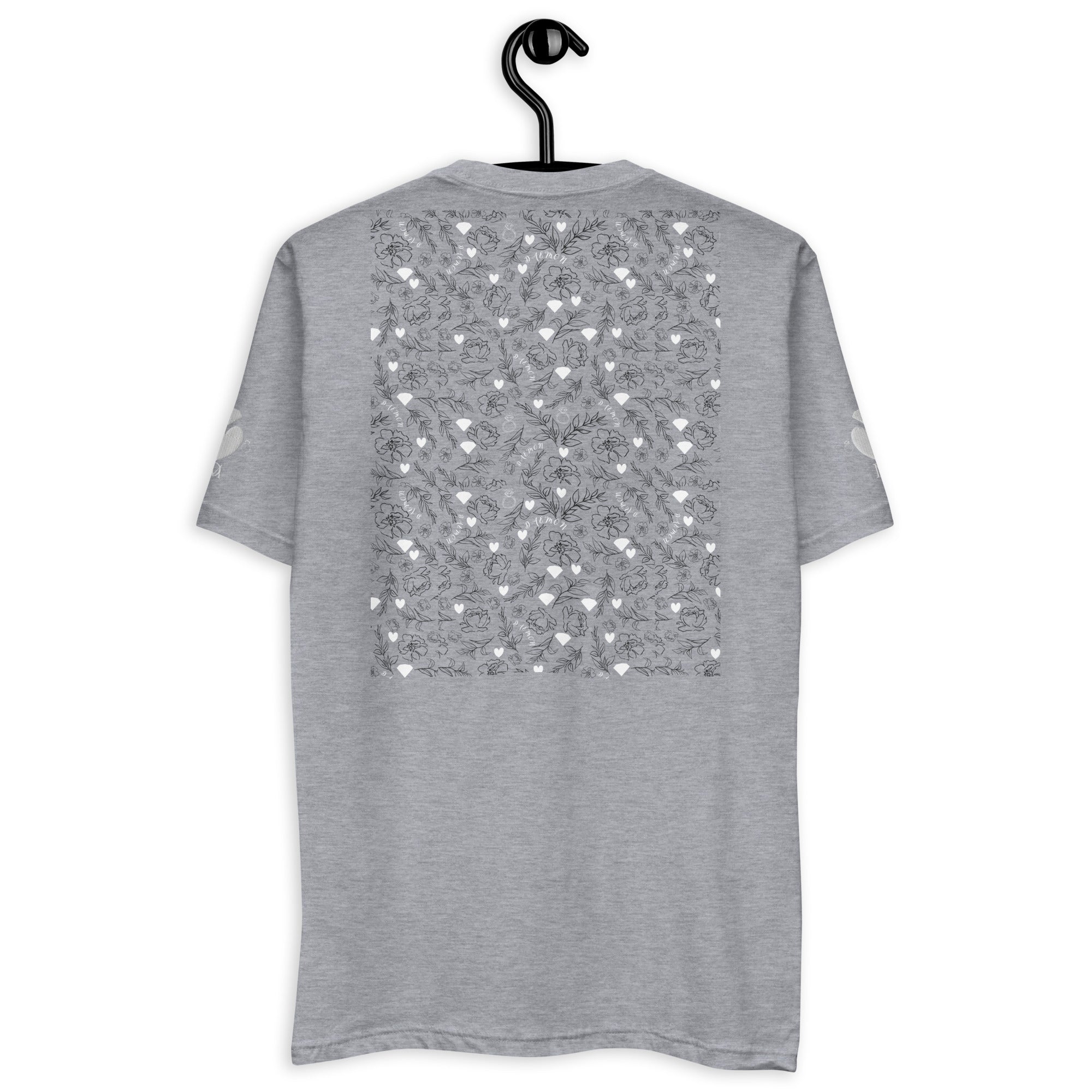 Daemon Luxury Florette Rebirth men's fitted T-shirt in heather grey, shown from the back with a sleek, casual design.