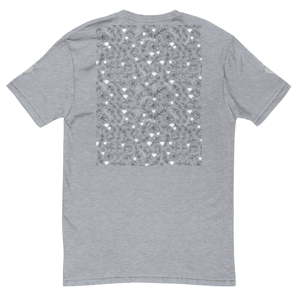 Daemon Luxury Florette Rebirth men's fitted heather grey T-shirt shown from the back.