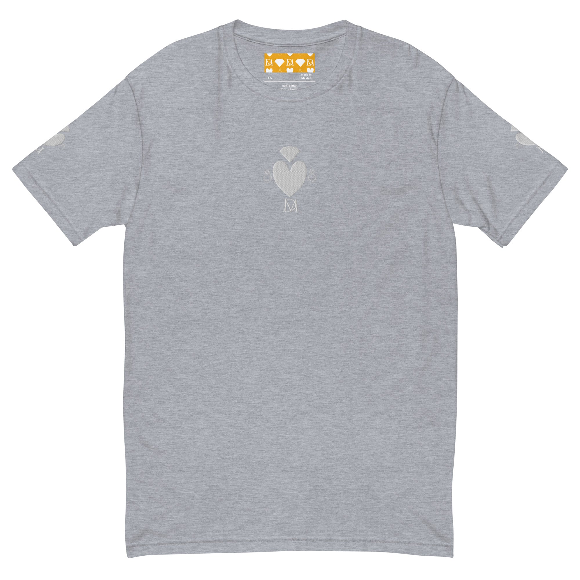 Mens fitted Heather Grey T-shirt featuring the Florette Rebirth logo from Daemon Luxury on the front.