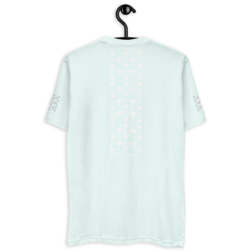 Light blue men's fitted T-shirt from Daemon Luxury featuring frosted diamond royal print on the back.