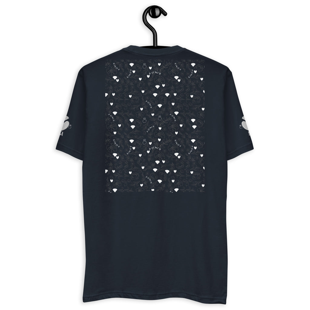 Men's fitted midnight navy T-shirt from Daemon Luxury's Florette Rebirth Premio il Man collection, back view.