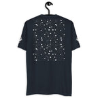 Men's fitted midnight navy T-shirt from Daemon Luxury's Florette Rebirth Premio il Man collection, back view.