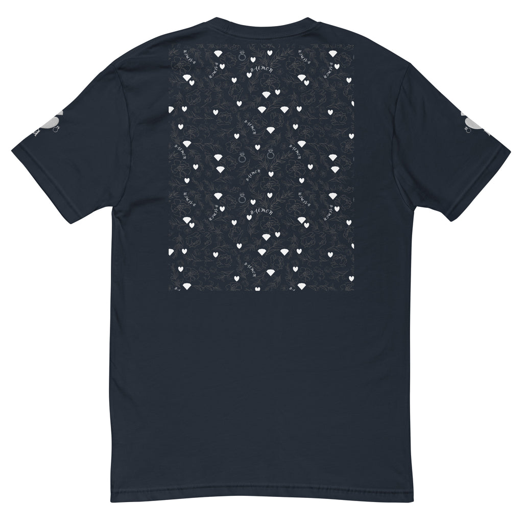 Men's fitted midnight navy T-shirt from Daemon Luxury's Florette Rebirth collection, featuring a stylish back design.
