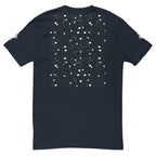 Men's fitted midnight navy T-shirt from Daemon Luxury's Florette Rebirth collection, featuring a stylish back design.