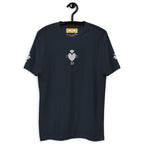 Men's fitted midnight navy T-shirt from Daemon Luxury's Florette Rebirth collection, front view showing sleek design.